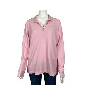 Lilly Pulitzer Long Sleeve Polo Shirt Large Pink 100% Pima Cotton Top